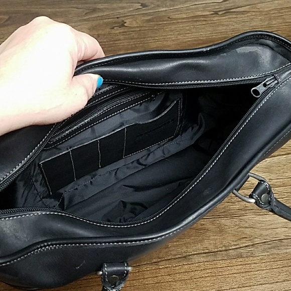 Levenger Black Leather Tote Handbag 10x14x3in - Picture 6 of 8